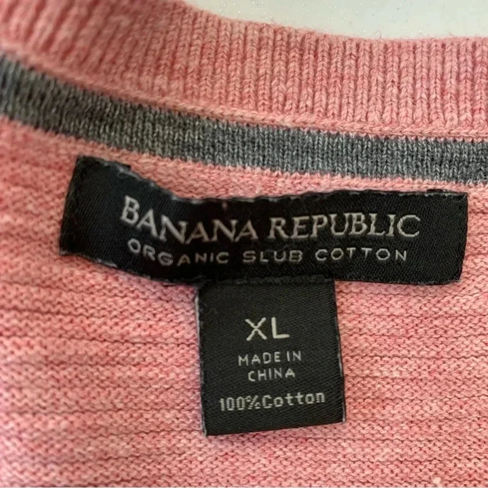 Banana Republic Organic Slub Cotton‎ Rib Knit Polo Shirt XL Long Sleeve  Pink